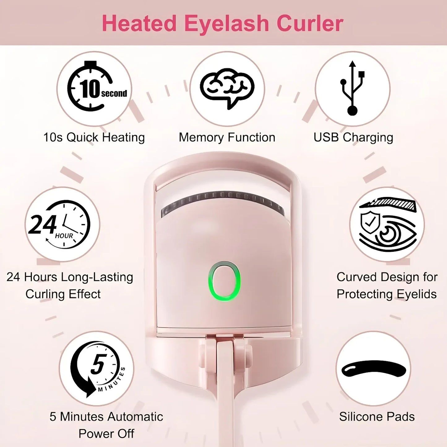 USB-Rechargeable Eyelash Curler - 2 temperature settings for customized curls that stay all day.