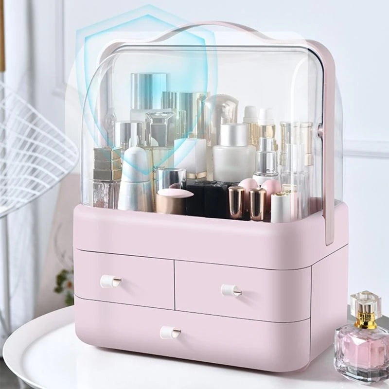 J0MC Sturdy PVC Cosmetic Storage Box With Clear Drawers Portable Accesory for Quick Access and Durability Home Organization
