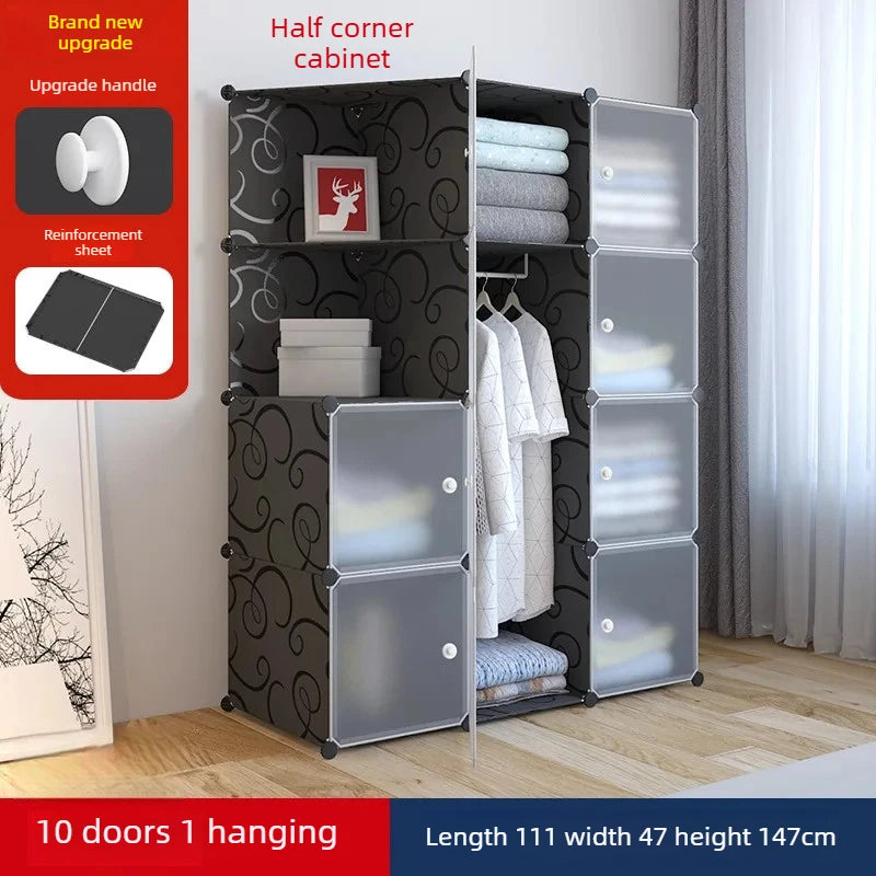 Modular Wardrobe Closet Portable Clothes Organizer PP Resin Storage Cabinet with Hanging Rods Shoe Rack for Bedroom