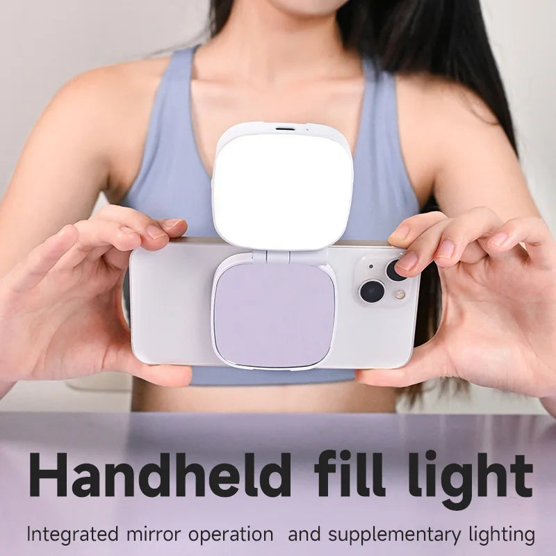 Phone Magnetic Beauty Fill Light with Makeup Mirror Foldable Portable Mini Selfie Light Magsafe for IPhone Android Smartphone