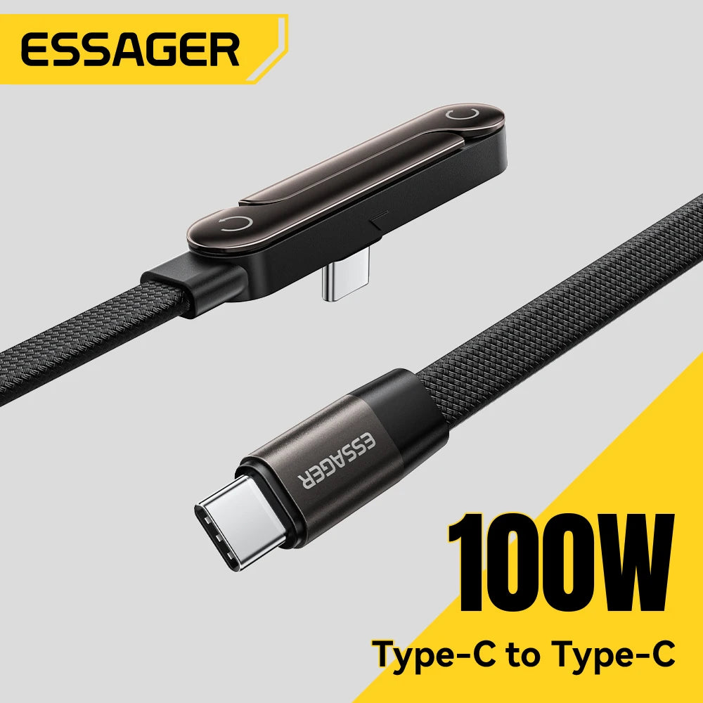 Essager 240W Type-C Cable Foldable Phone Holder Cable PD Fast Charging For iPhone 17 16 15 Pro Max Macbook Samsung Huawei Xiaomi