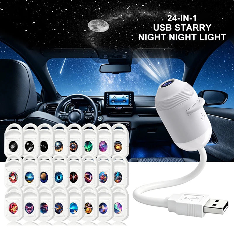 New HD Smart Starry Sky Projector Night Light USB Plug And Play 360° Adjustable Galaxy Atmosphere Lamp For Car Interior Bedroom