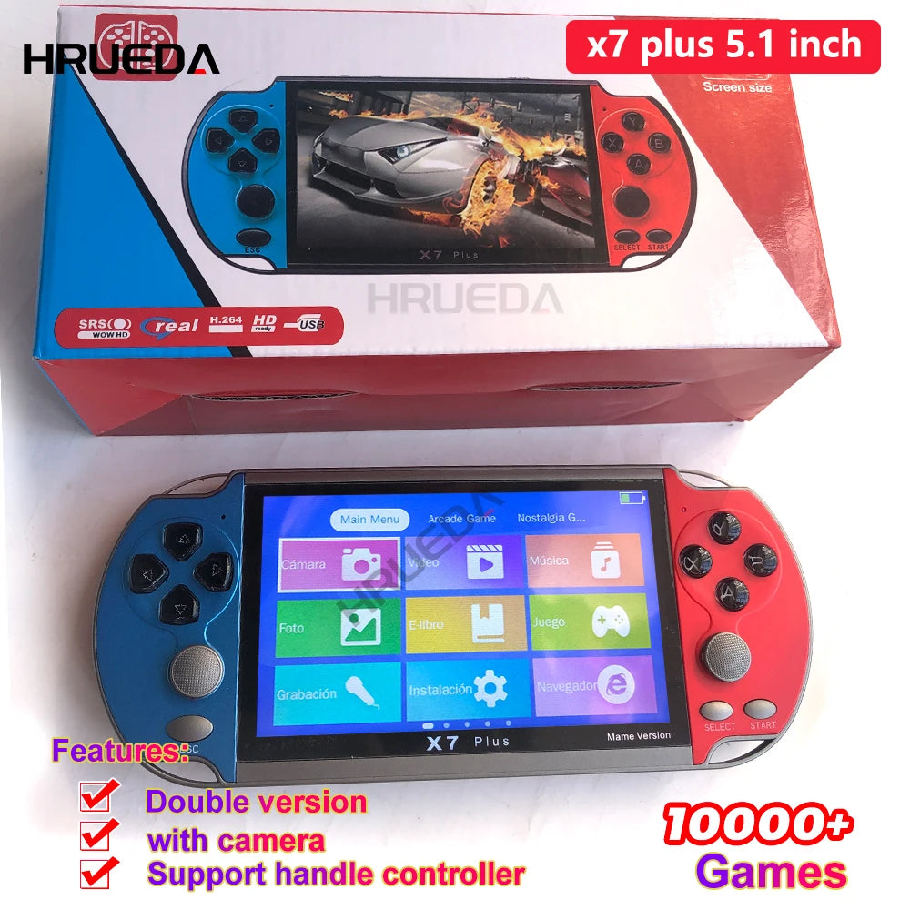 X7 plus 5.1 Inch double mode Handheld Video Game Console Dual Joystick Mini Portable Game Console Built-in 10000 Classic Free Ga