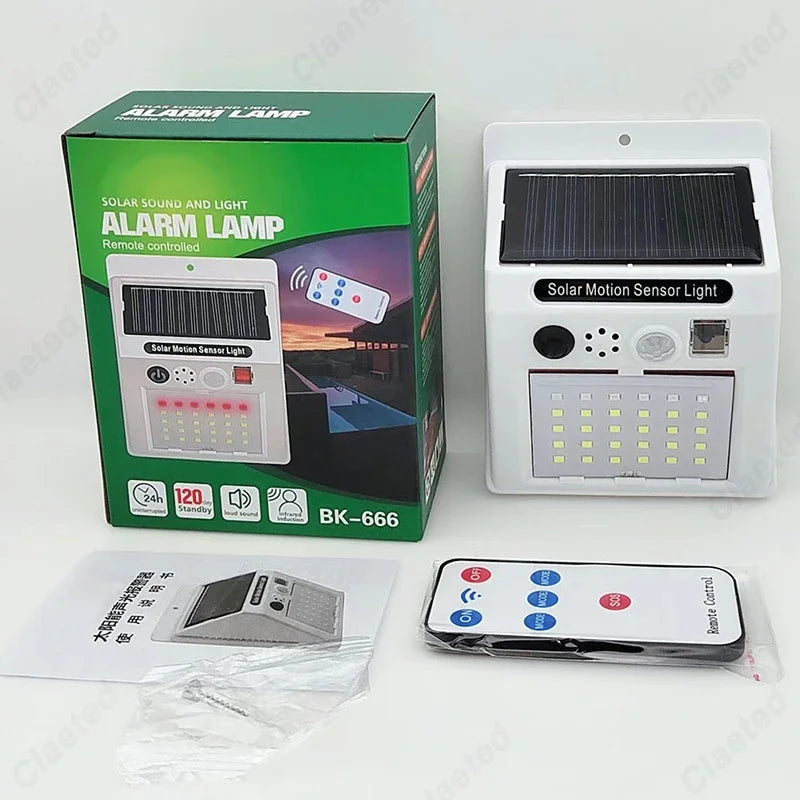 Creative New LED Solar Remote Control Alarm Light Human Body Sensing Light Outdoor Courtyard Anti-theft Alarm