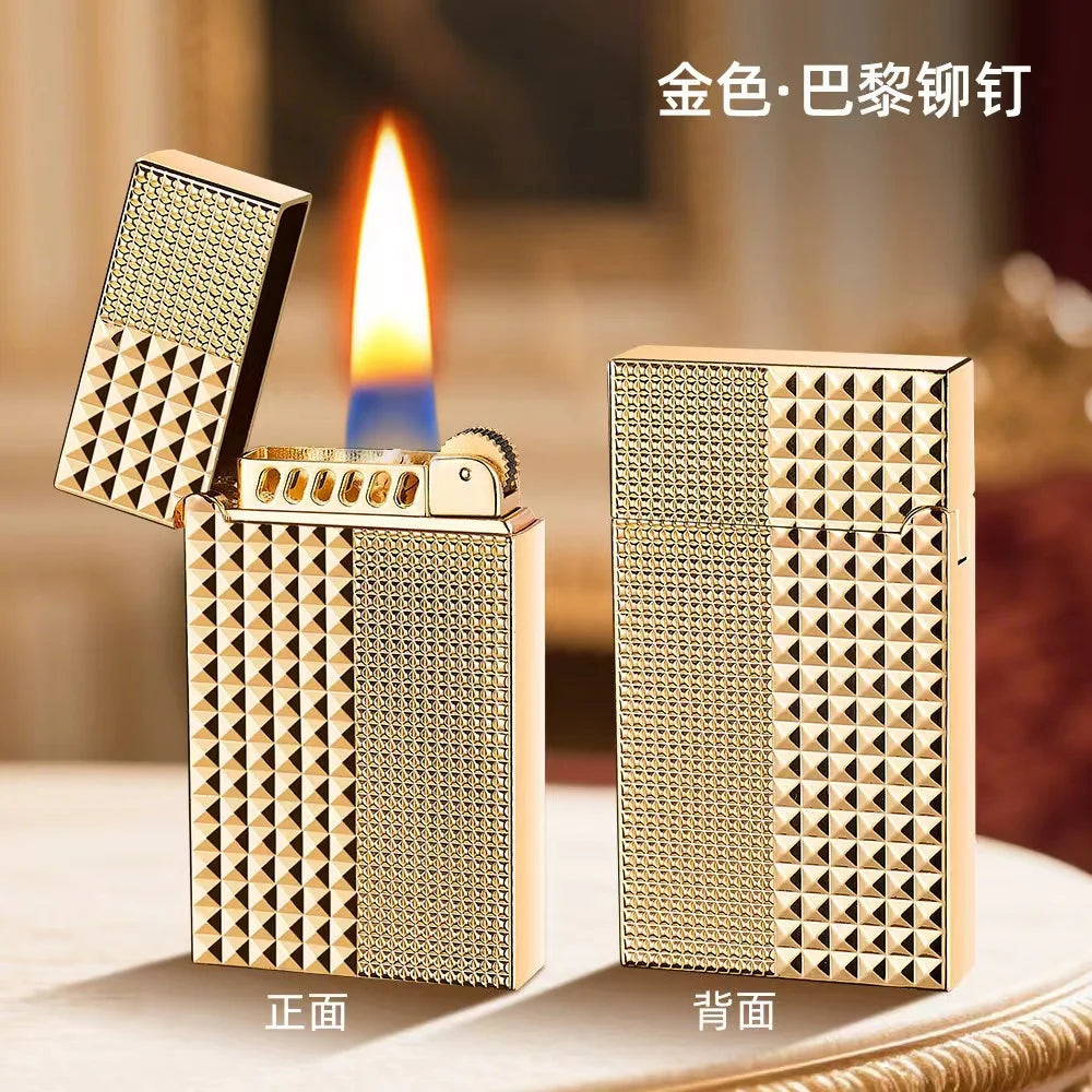 Ultrathin Unusual Metal Grinding Wheel Gasoline Kerosene Lighter High-grade Windproof Smoking Accessories Gadgets for Men