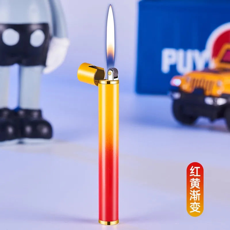 New Portable Metal Cigarette Lighter Mini Torch Lighter Smoking Accessories Grinding Wheel Flame Butane Gas Lighters Men's Gift