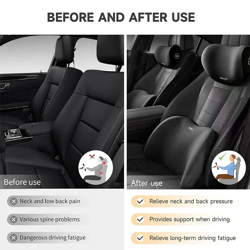 Waist Cushion Seat Covers Car Interior Accessories Headrest Driver Pillow Vehicle Backrest Back Support Neck Memory Foam Seat