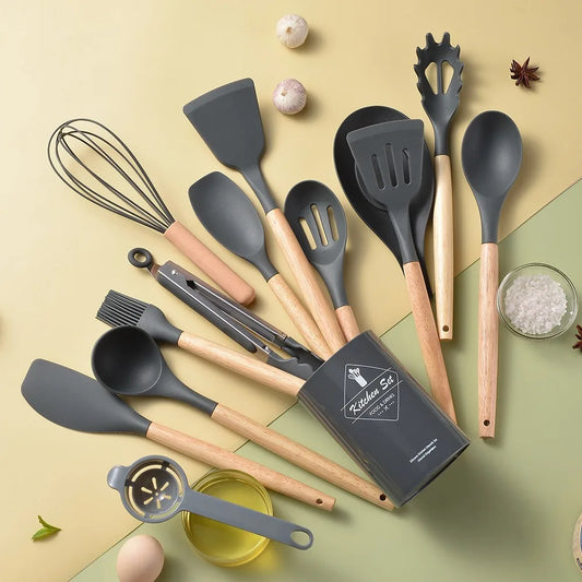 12Pcs/Set Heat-Resistant Kitchen Utensils Set Multi-functional Save Space Silicone Kitchenware Set Eco-Friendly