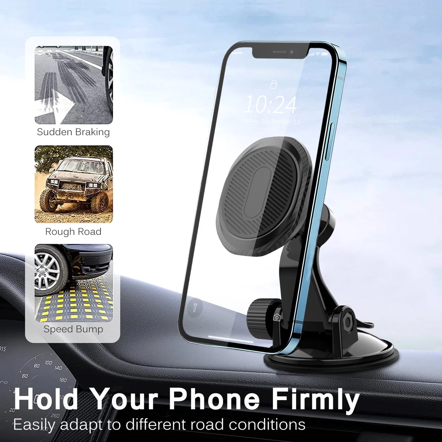Universal Magnetic Car Phone Holder Mount Suction Cup Magnet Mobile Cellphone Support Stand for Android/ iPhone 13 14 15 Pro Max