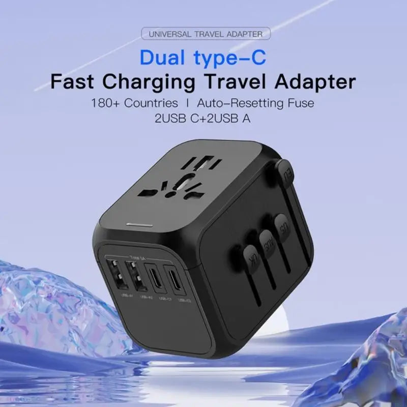 Travel Plugs Adapter with 2 USB Port+2 USB C International Plugs Adapter E65A