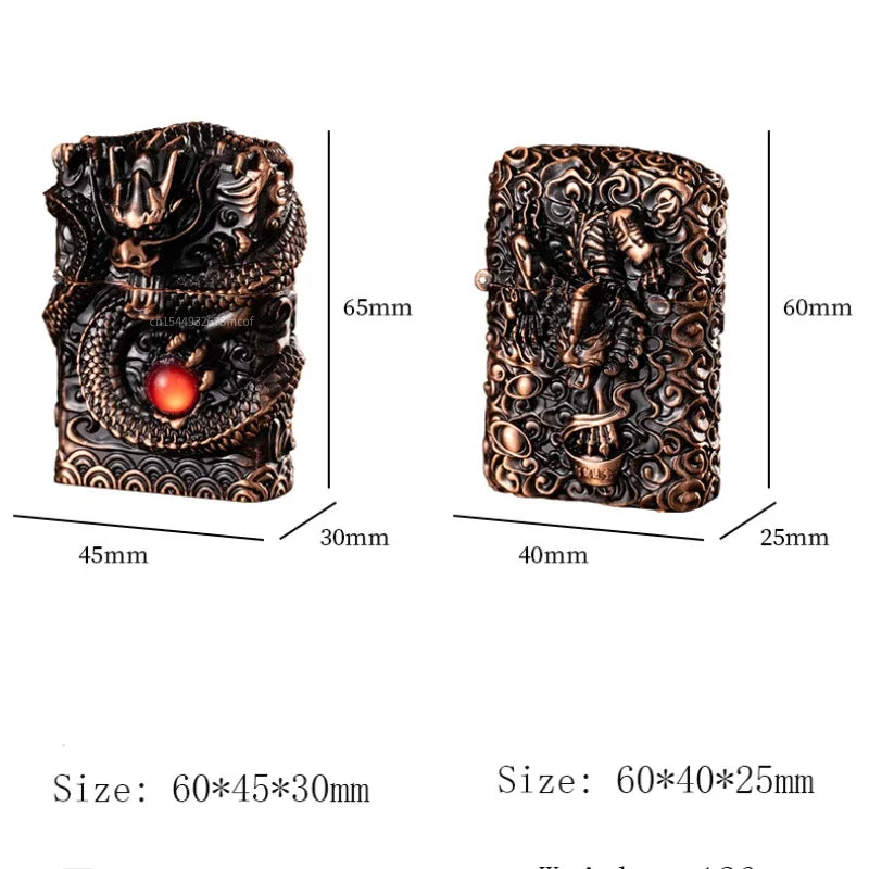 2026 New Creative High-end Heavy Armored Dragon Metal Relief Grinding Wheel Kerosene Lighter Cigarette Accessories Tool Gift