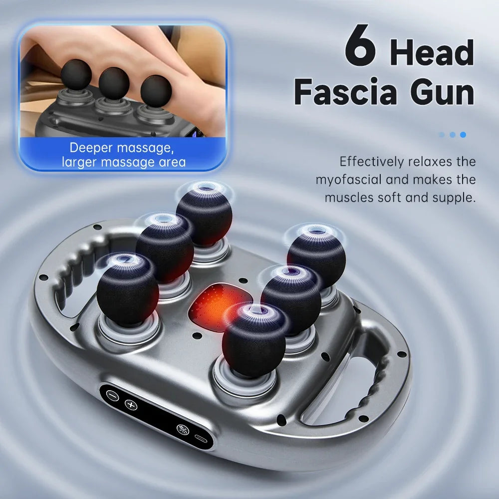 6 Heads Electric Fascia Gun Muscle Massager Handheld Muscle Relaxation Professional Vibration Body Neck Massage Gun Relief Pain