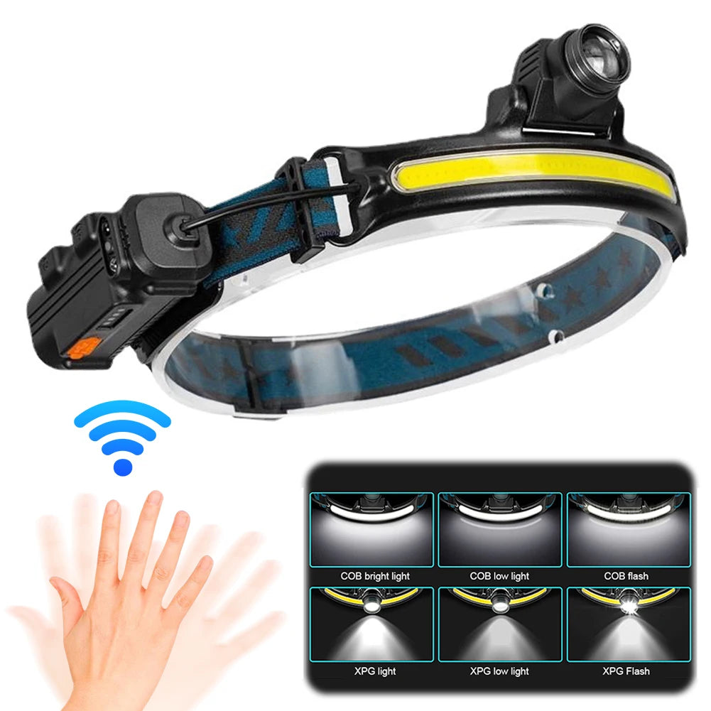 XPG+COB LED Zoom Induction Headlamp USB Rechargeable Outdoor Head Light Power Display Super Bright Headlight for Camping Fishing