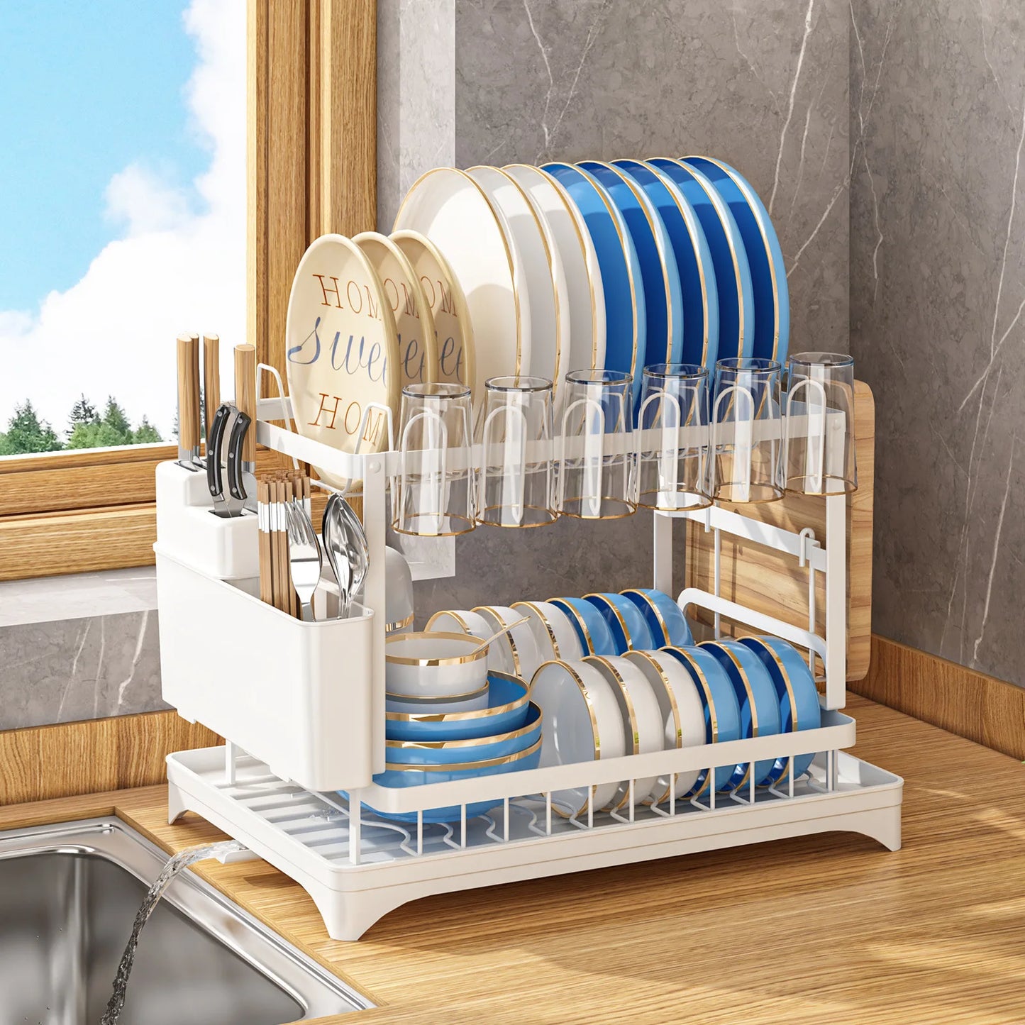 Kitchen Multifunctional Drain Bowl Rack Dish Shelf Kitchen Countertop Drying Rack Small Storage Dish Rack