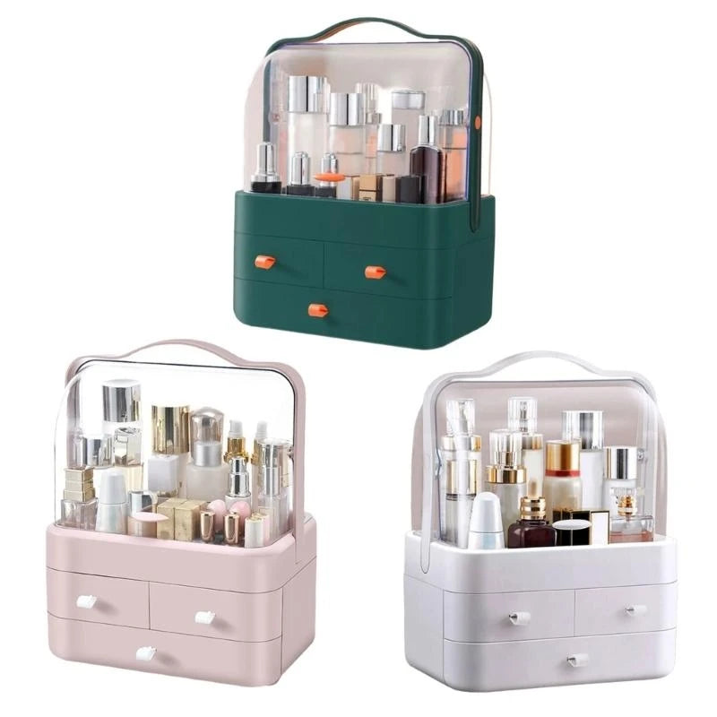 J0MC Sturdy PVC Cosmetic Storage Box With Clear Drawers Portable Accesory for Quick Access and Durability Home Organization