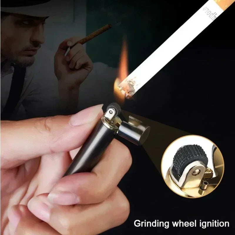 New Portable Metal Cigarette Lighter Mini Torch Lighter Smoking Accessories Grinding Wheel Flame Butane Gas Lighters Men's Gift