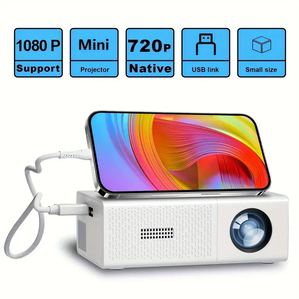 1080P Resolution Mini Projector Built-in Speaker Remote Control Home Theater Projector Halloween Gifts LCD Technology