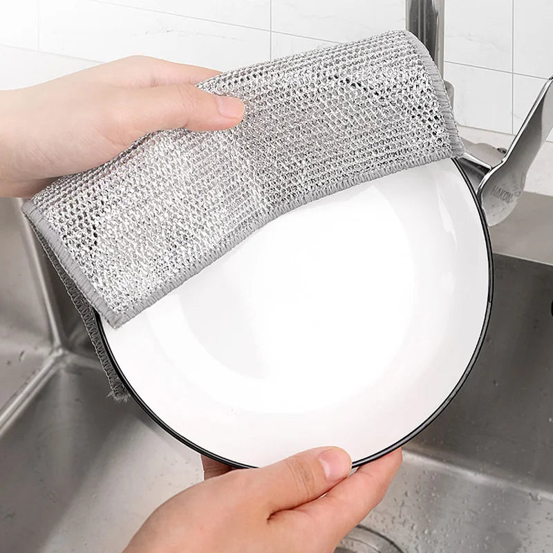10pcs Steel Wire Cleaning Cloth Single-layer Double-layer Non -stick Oil Iron Dishrag Kitchen Pan Pot Dishes Cloths Rags