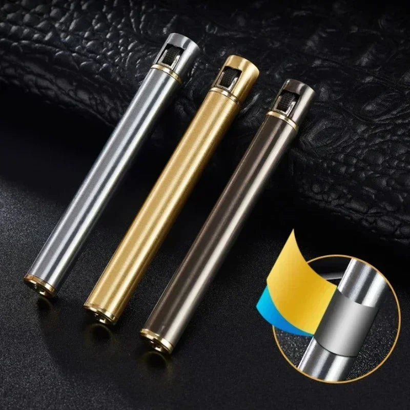 New Portable Metal Cigarette Lighter Mini Torch Lighter Smoking Accessories Grinding Wheel Flame Butane Gas Lighters Men's Gift