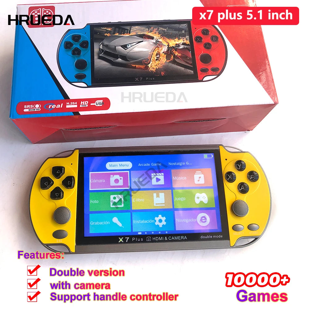 X7 plus 5.1 Inch double mode Handheld Video Game Console Dual Joystick Mini Portable Game Console Built-in 10000 Classic Free Ga