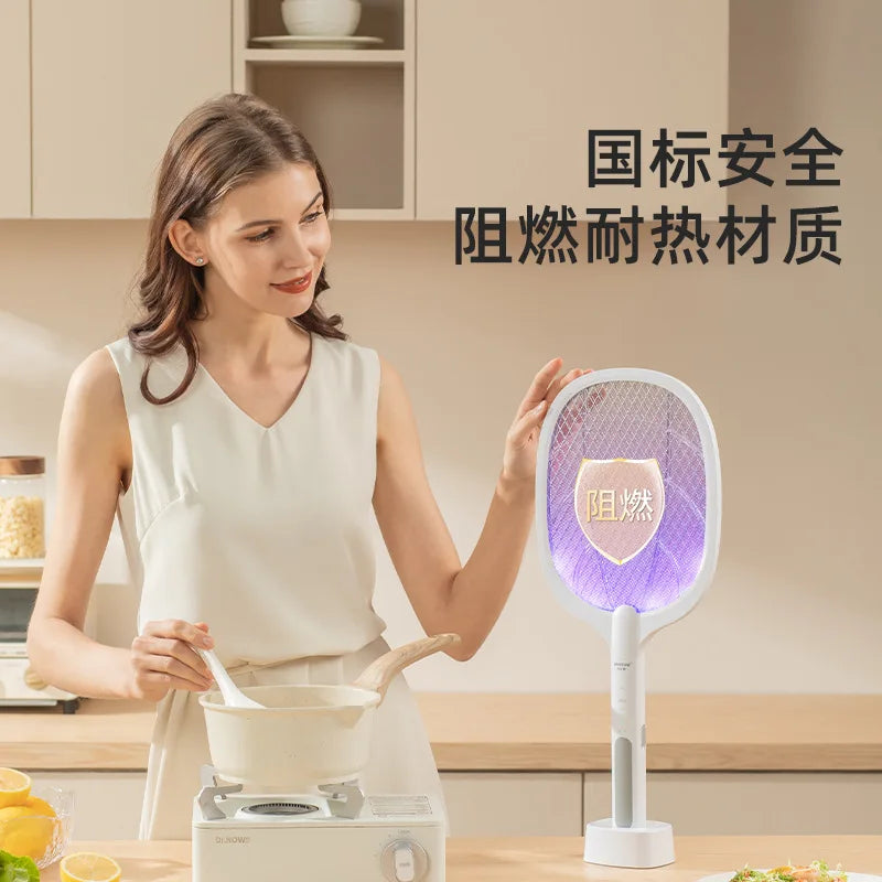 Rechargeable Electric Mosquito Swatter With UV Light, 2-in-1 Bug Zapper Racket For Home, USB Type-C Charging Base
