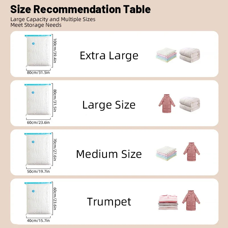 Transparent Vacuum Storage Bags with Pump for Clothes Blankets Large Compression Space Saving Ideal Travel and Organizing