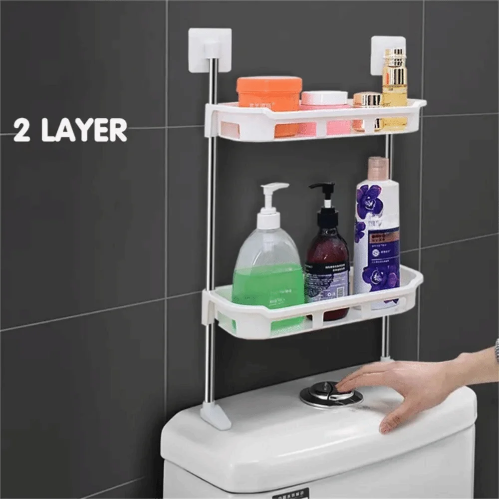 2/3 Layer Over The Toilet Rack Plastic Space Saving Vertical Toilet Stand Punch- free Bathroom Supplies Bathroom Storage Rack