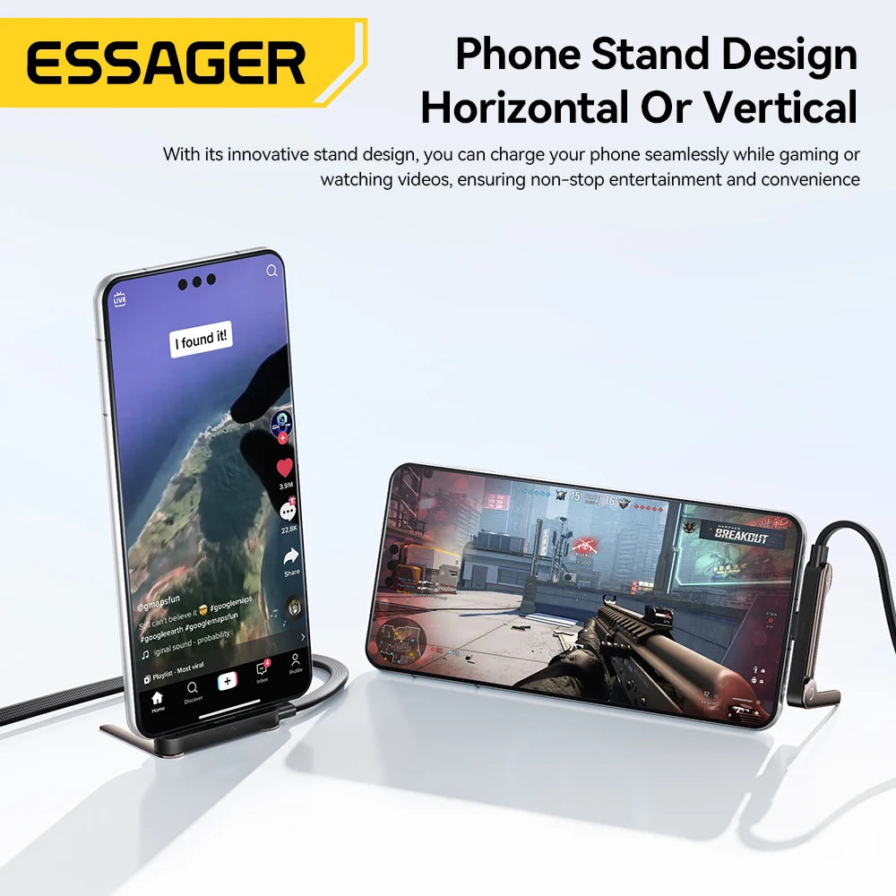 Essager 240W Type-C Cable Foldable Phone Holder Cable PD Fast Charging For iPhone 17 16 15 Pro Max Macbook Samsung Huawei Xiaomi