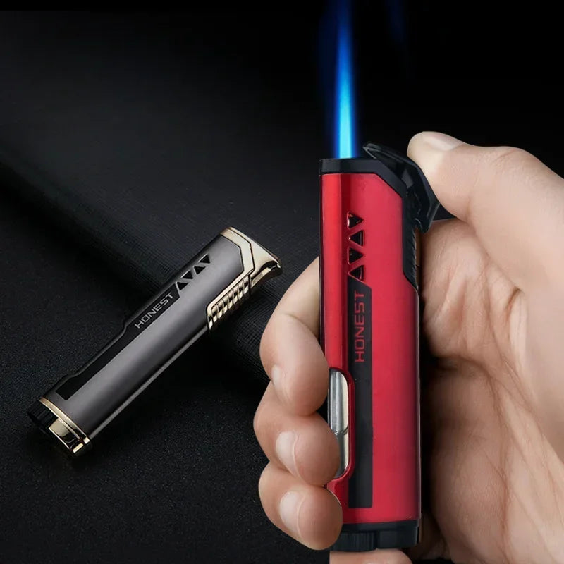 HONEST Slim Strip Gas Lighter Windproof Blue Flame Cigar Turbine Torch Visible Air Window Comfortable Feel Hgih-end Gift