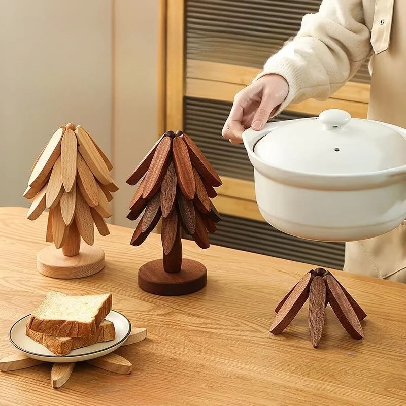 Bamboo Creative Walnut Colored Tree Insulation Mat Christmas Tree Insulation Table Mat, Home Cup Mat Clay Pot Mat New Year