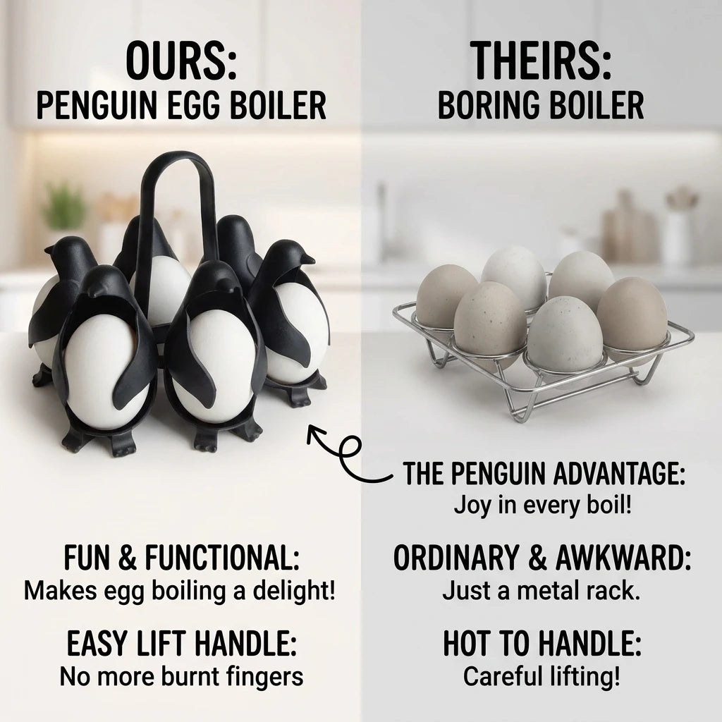 Cute Penguin Shape 6-Egg Cooker & Storage Tray Heat Resistant Egg Container for Kitchen Refrigerator Use