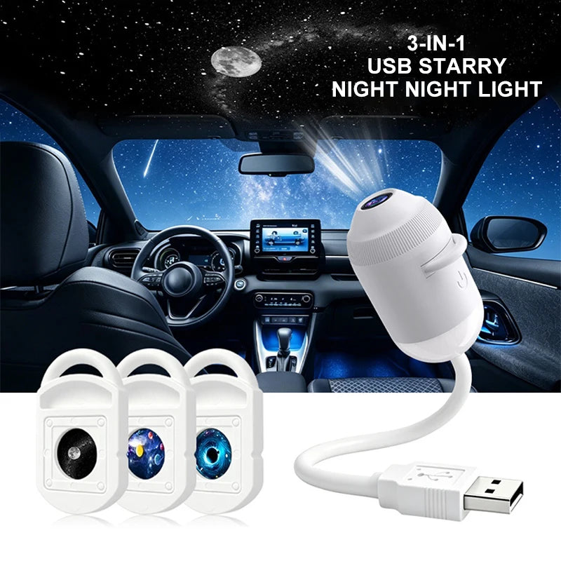 New HD Smart Starry Sky Projector Night Light USB Plug And Play 360° Adjustable Galaxy Atmosphere Lamp For Car Interior Bedroom