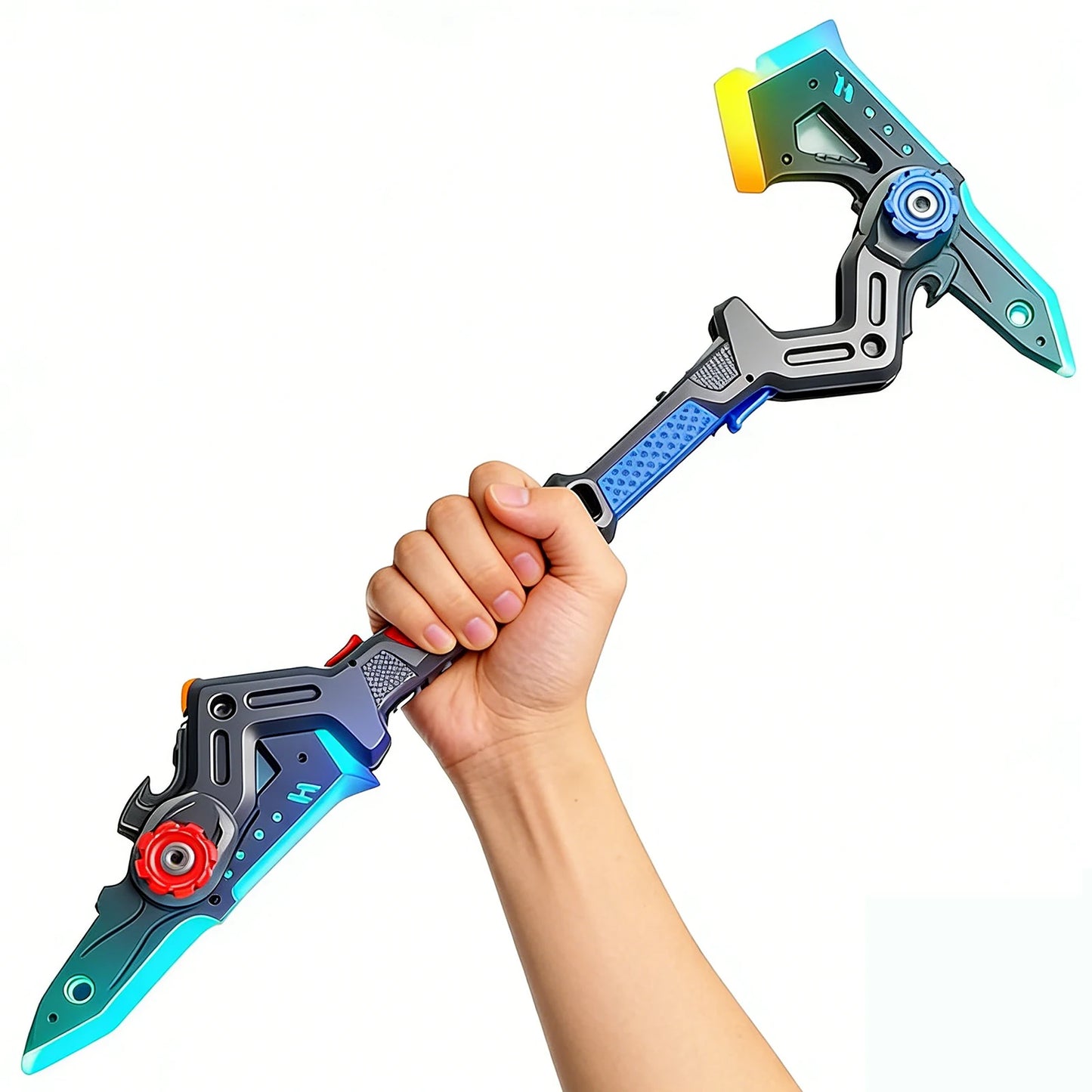 2-in-1 Deformable Mechanical Sword Axe Transformable Light Up Axe Sword Toy for Halloween Costume Holiday Party Accessories