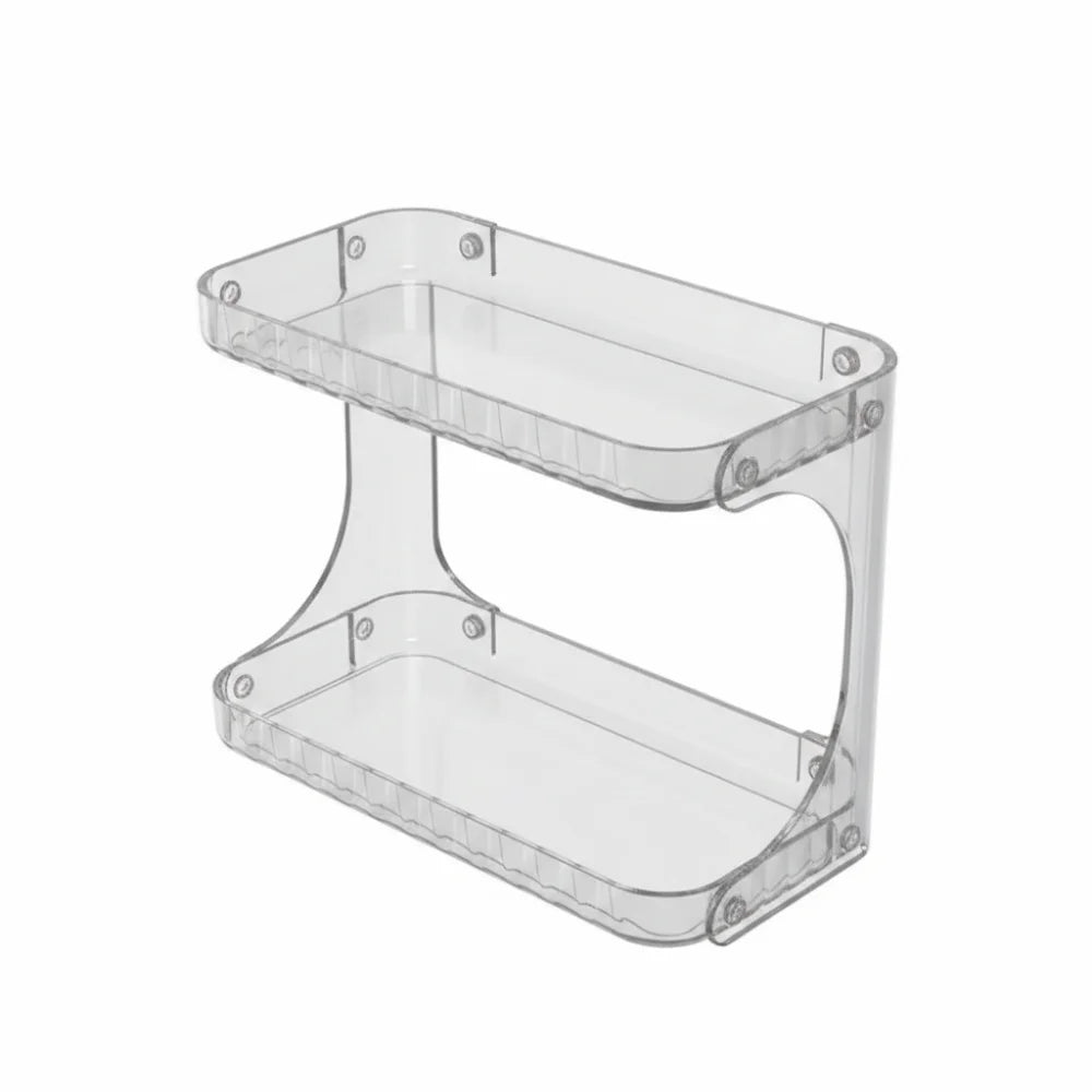 Double Layer Bathroom Organizer Transparent Display Stand Makeup Storage Rack Plastic Large Capacity Kitchen Storage Box