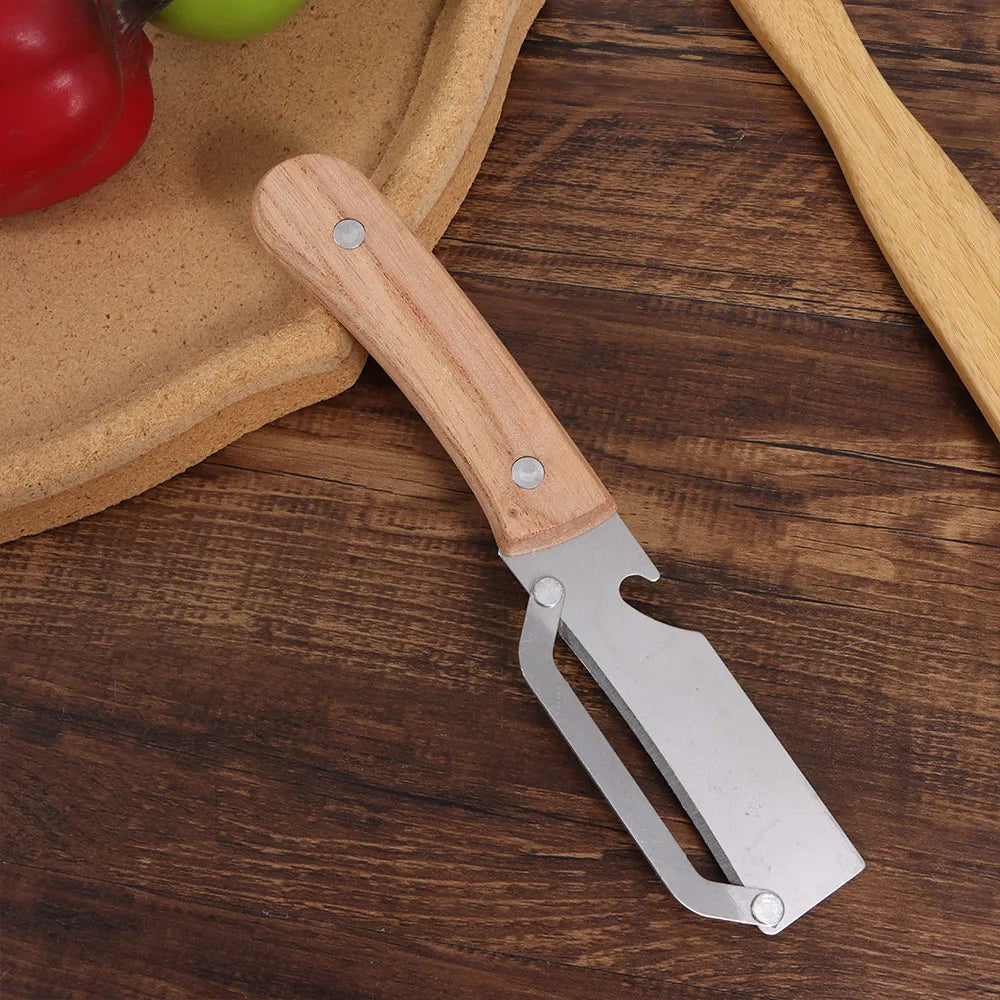 Multi-Functional Vegetable Peeler with Wooden Handle and Bottle Opener Stainless Steel Kitchen Peeler Peeling Tool