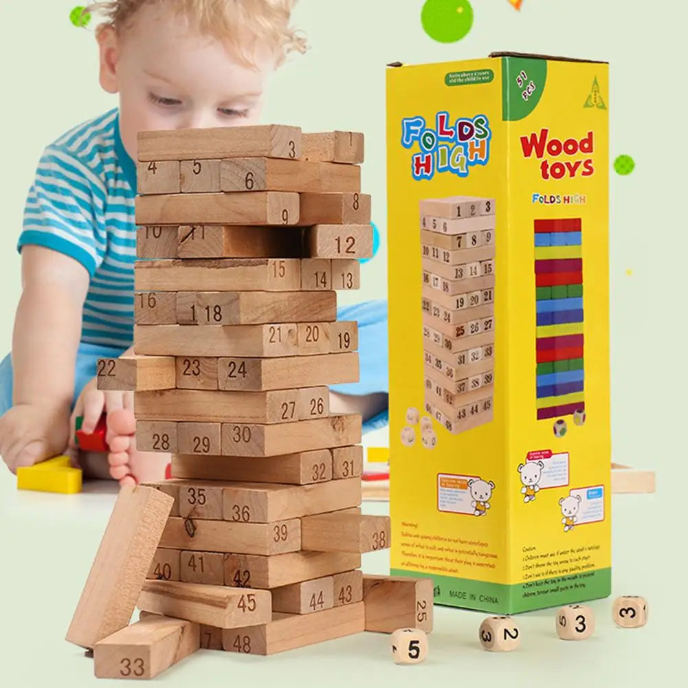 Wooden Pagoda Stacking Game - Parent-Child Bottom Cutting Fun Toy for Desktop High Layers Challenge Adult Interactive Play