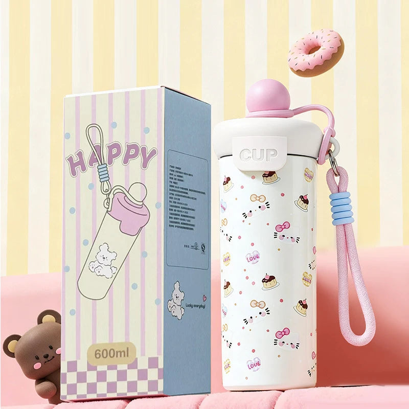 Portable Cartoon Vacuum Cup High-Capacity With Lifting Rope 316 Stainless Steel Cup Bottle Insulated Water Bottle【Homeclub】