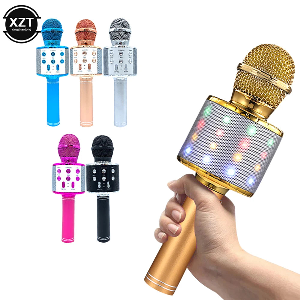 WS858 Wireless Karaoke Microphone Bluetooth Portable KTV Speaker with Dance LED Recording Function phone Karaoke Live Microphone