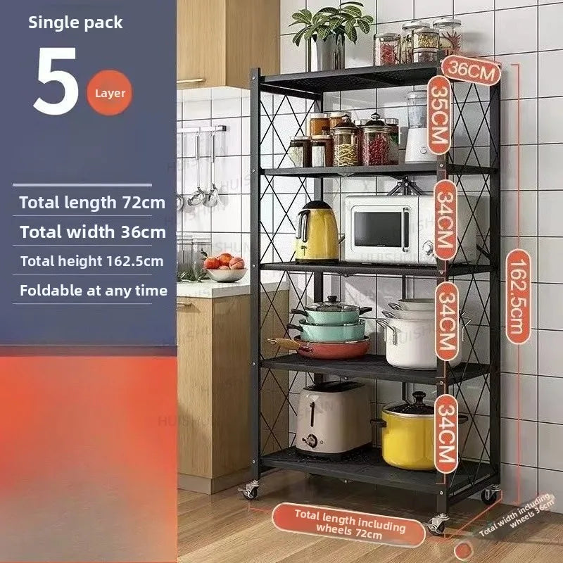 No installation required, foldable kitchen storage rack, household goods multi-layer microwave oven storage rack