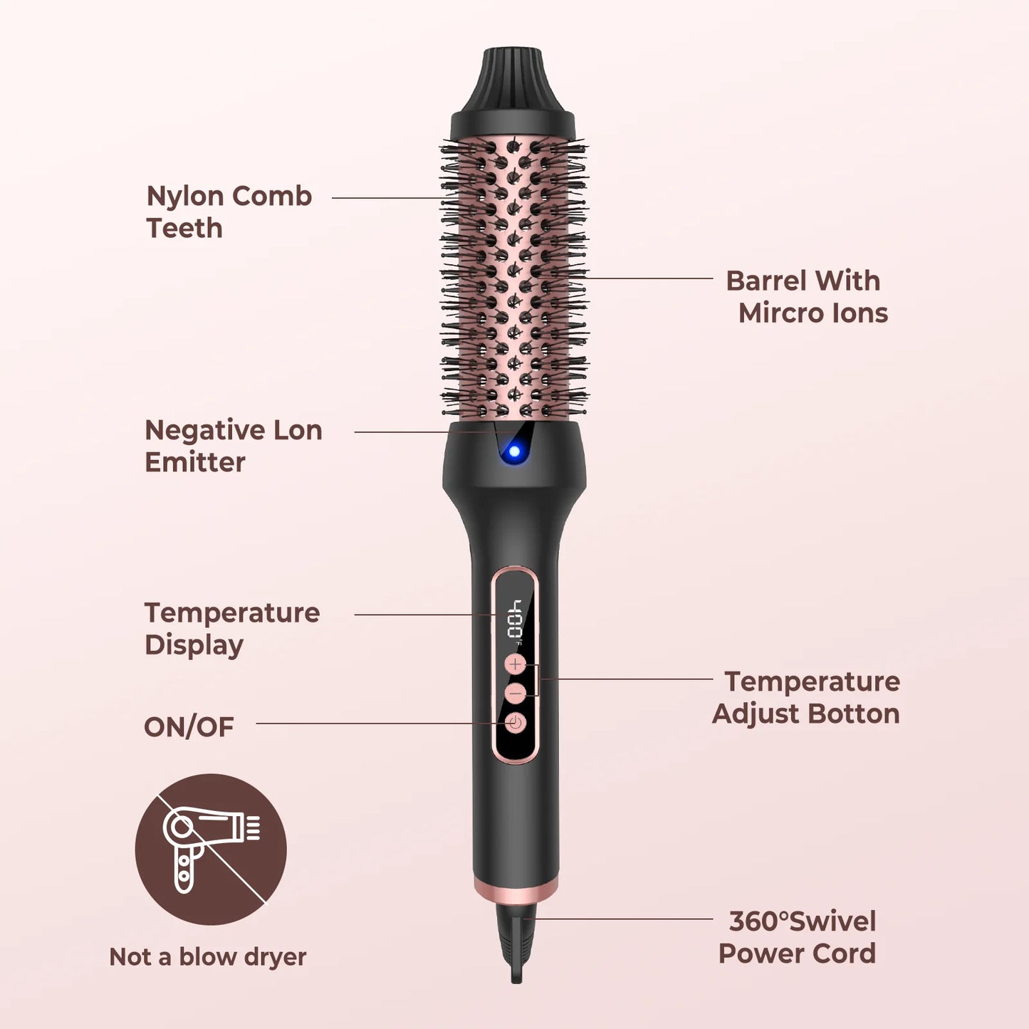 Heating Curling Comb Thermal Brush Professional Styling Round Brush Curling Iron Volumizing Hot Brush Anti Scalding Curling Comb