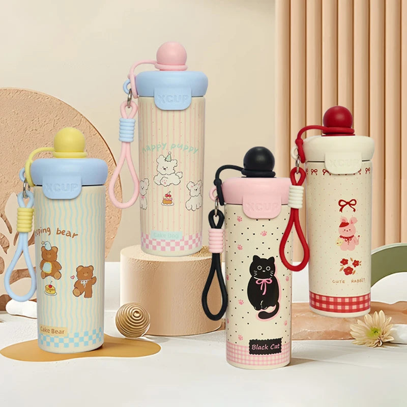 Portable Cartoon Vacuum Cup High-Capacity With Lifting Rope 316 Stainless Steel Cup Bottle Insulated Water Bottle【Homeclub】