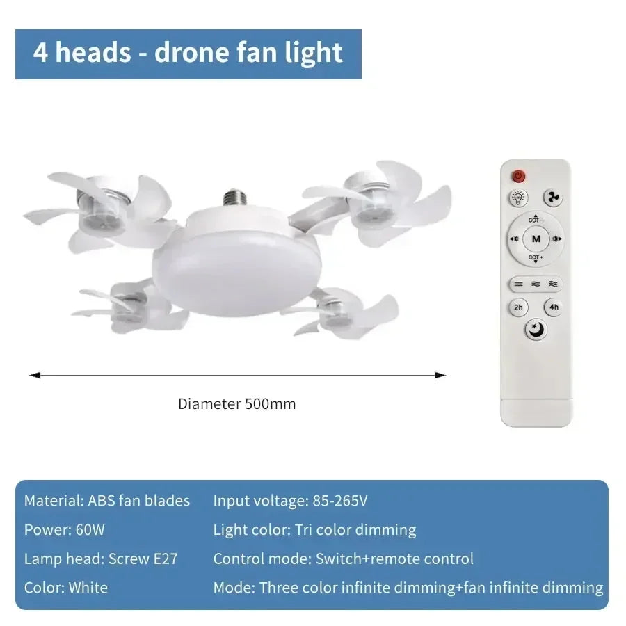 Ceiling Light With Fan 2 in 1 Remote Control Drone Silent Home Electric Fan Modern Dining Bedroom Study E27 Ceiling Pendant Lamp