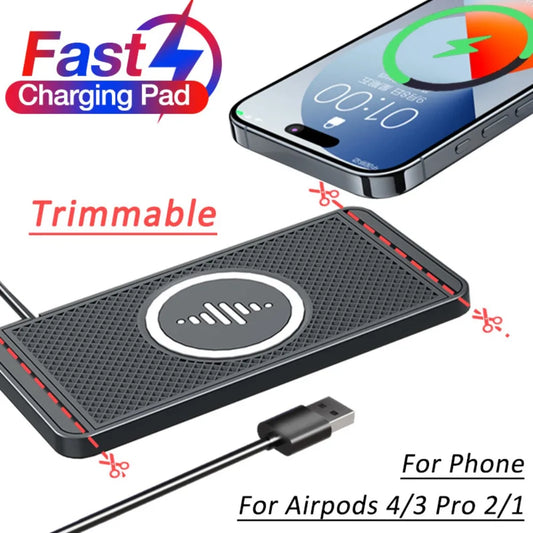 15W Wireless Car Charger Pad Non-slip Phone Charge For iPhone 17 16 15 14 13 12 Samsung S25 S24 Xiaomi 17 Pro Max Fast Charging