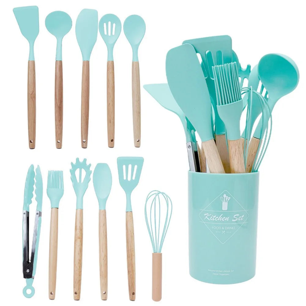 12Pcs/Set Heat-Resistant Kitchen Utensils Set Multi-functional Save Space Silicone Kitchenware Set Eco-Friendly