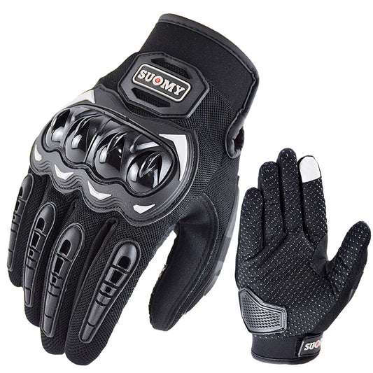 Breathable Full Finger Racing Motorcycle Gloves Quality Stylishly Decorated Antiskid Wearable Gloves Large Black