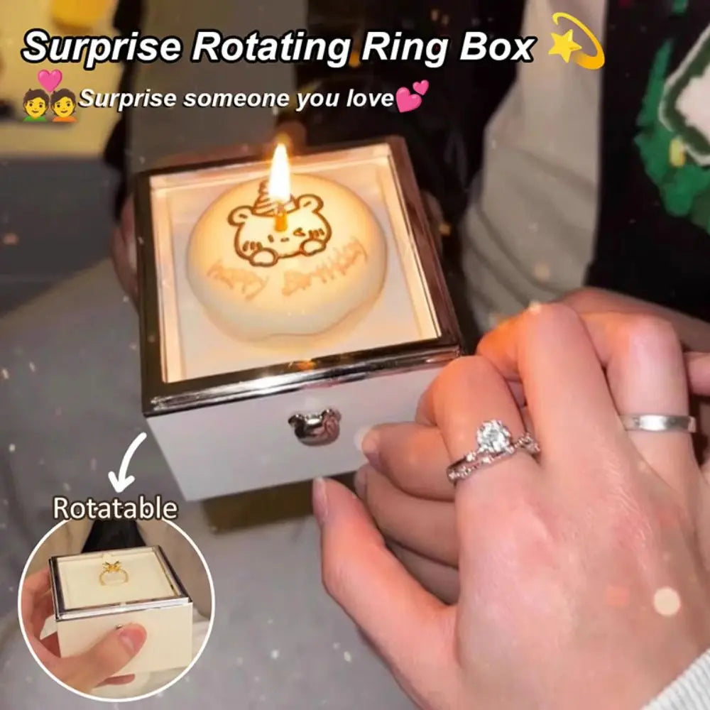 Automatic Flip Bear Flip Ring Boxs Light Candles Spinning Design Mini Cake Surprise Rotating Box Surprise Mechanism