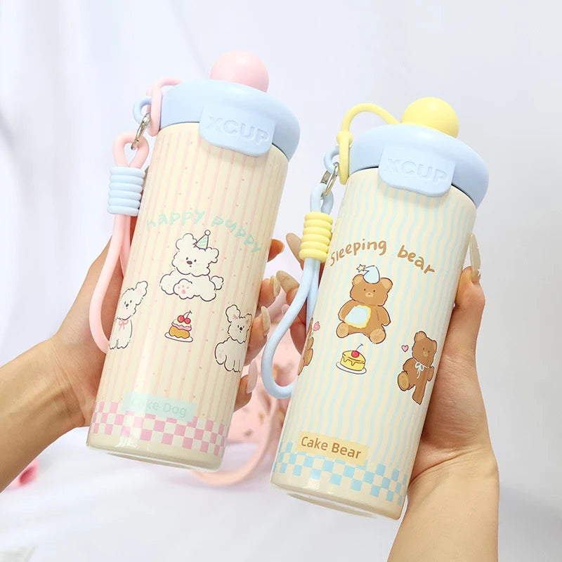 Portable Cartoon Vacuum Cup High-Capacity With Lifting Rope 316 Stainless Steel Cup Bottle Insulated Water Bottle【Homeclub】