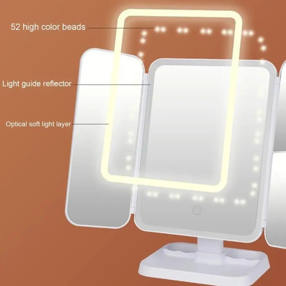 3X/2X/1X Magnifications Cosmetic Mirror Touch Sensor Switch 3 Panels Makeup Table Mirror Folding Wide Angle Smart Mirror Desktop