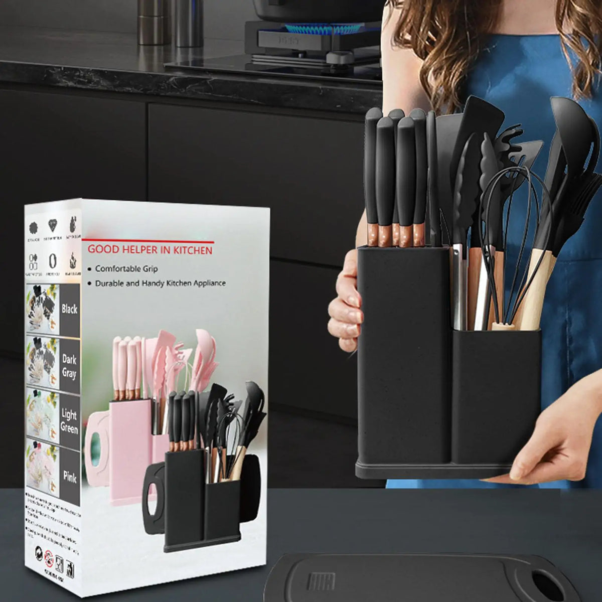 Cooking Utensils 19-Piece Heat Resistant Nonstick Safe Silicone Kit Kitchen Cooking Tools Set For Home Indoor Counter Apartment