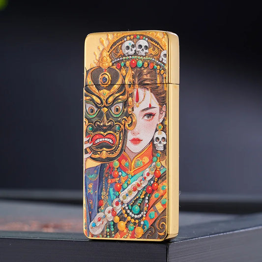 Zakiram voice-activated lighter, double-sided color printing, ultra-thin windproof, open flame butane gas lighter, flint ignition, portable outdoor lighter.